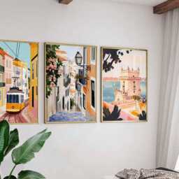 Set Of 3 Lisbon Posters, Portugal Travel Prints, Portuguese City Wall Art Set, European Capital Decor, Cityscape Prints - thumbnail 4