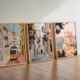 Set Of 3 Lisbon Posters, Portugal Travel Prints, Portuguese City Wall Art Set, European Capital Decor, Cityscape Prints - thumbnail 3