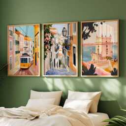 Set Of 3 Lisbon Posters, Portugal Travel Prints, Portuguese City Wall Art Set, European Capital Decor, Cityscape Prints - thumbnail 2
