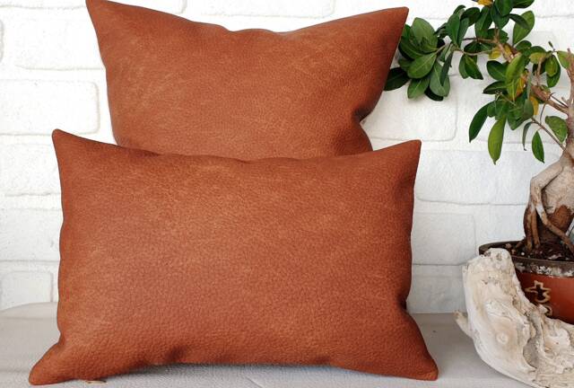 Terracotta Old Look Pattern Faux Leather Pillow Cover/Scandinavian Home Decor/Housewarming Gift-1Pc - image 1