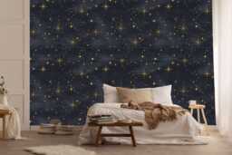 Starry Night Peel & Stick Wallpaper, Black Gold Wall Decal - thumbnail 1