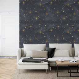 Starry Night Peel & Stick Wallpaper, Black Gold Wall Decal - thumbnail 2