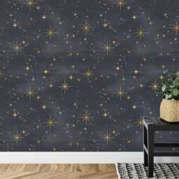 Starry Night Peel & Stick Wallpaper, Black Gold Wall Decal - thumbnail 3