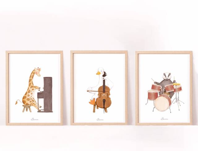 Set Of 3 Posters, Animal Posters For Baby's Room, Music Baby Room Decoration, Birth - image 1