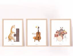 Set Of 3 Posters, Animal Posters For Baby's Room, Music Baby Room Decoration, Birth - thumbnail 1