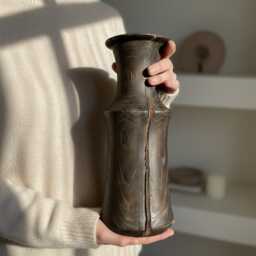 Hand-Carved Bog Oak Wooden Vase - Ancient Morta Sculpture, 5Th Anniversary Gift, UK Handmade - thumbnail 2