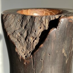 Hand-Carved Bog Oak Wooden Vase - Ancient Morta Sculpture, 5Th Anniversary Gift, UK Handmade - thumbnail 3