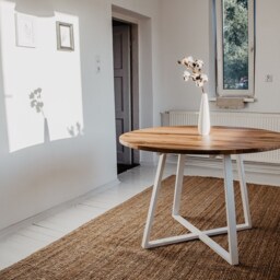 Round Extendable Kitchen Table, Round Dining Room Table With Oak Top, For 6 People, M??ne White Ii - thumbnail 3