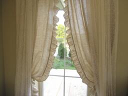 Curtain Panels -French Country Beach Cottage Chic Rod Pocket Ruffled Rustic Pair Duck Linen Fabric Turkey Turkish Nurdanceyiz