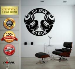 No Pain Gain Lifting Weights Training Gym Athletics Body Building Physical Education Gymnasium Wall Vinyl Sticker Mural Room Decor L1795 - thumbnail 1
