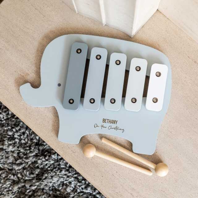 Personalised Wooden Elephant Xylophone Christening, Baptism, Naming Day Gift - Lc1010 - image 1