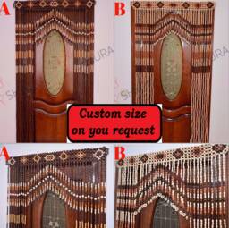 Handmade Wood Bead Door Curtain Bohemian Decor, 41x75 Inches - thumbnail 1