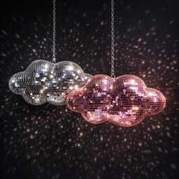 Mirror Mosaic Cloud Ornament - Hanging Wall Decor Sparkle Disco Accent Silver Pink Decoration Statement Gift - thumbnail 4