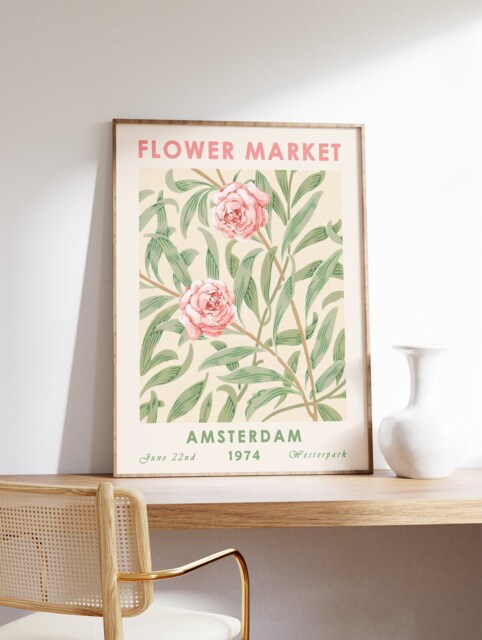 Flower Market Amsterdam Poster, Art Print, Floral Wall Decor, Garden Art, Gift, A1/A2/A3/A4 - image 1