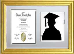 Graduation Double Photo Frame For 1 A4 Certificate & 8x10'' Photograph Gold