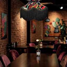 Handmade Black Botanical Velvet Lampshade With Fringe - thumbnail 2