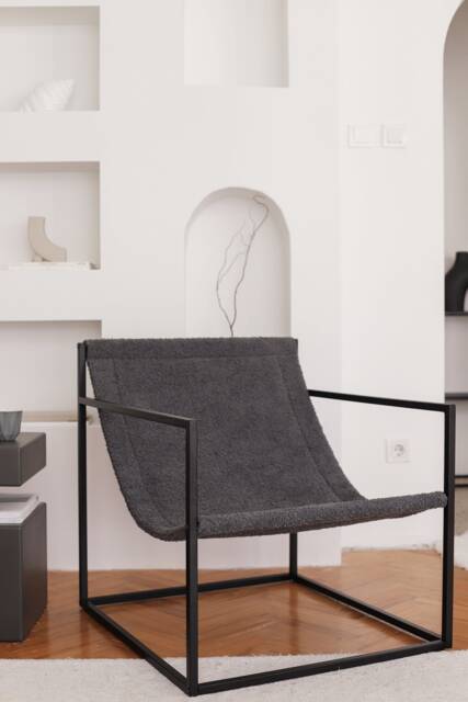 Anthracite Sling Armchair Black Steel Frame, Modern Scandinavian Style - image 1