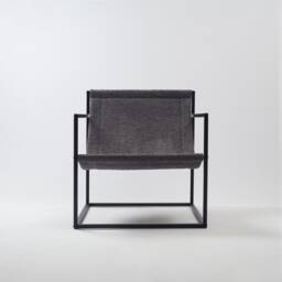 Anthracite Sling Armchair Black Steel Frame, Modern Scandinavian Style - thumbnail 2