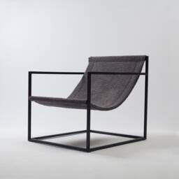 Anthracite Sling Armchair Black Steel Frame, Modern Scandinavian Style - thumbnail 3