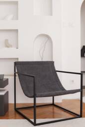 Anthracite Sling Armchair Black Steel Frame, Modern Scandinavian Style - thumbnail 1