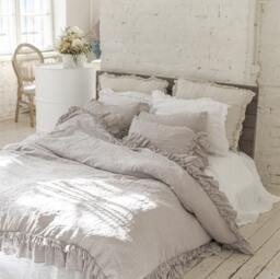 Linen Duvet Cover. Rustic Style Ruffle Duvet Cover With Double Ruffles All Around - thumbnail 1