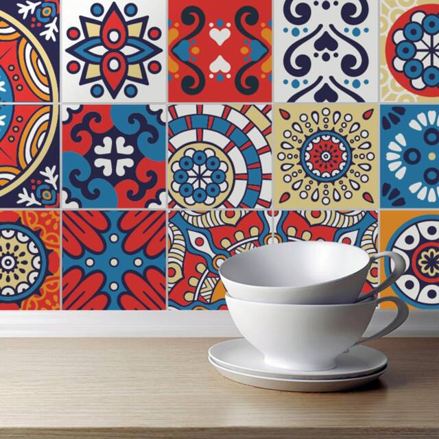 Uxmal Tile Stickers, Maya Tile, Talavera, Suitable For Wall & Floor, Waterproof, All Sizes, Winter Collection 2018, Pack 24, Skummtw - image 1