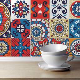 Uxmal Tile Stickers, Maya Tile, Talavera, Suitable For Wall & Floor, Waterproof, All Sizes, Winter Collection 2018, Pack 24, Skummtw - thumbnail 1