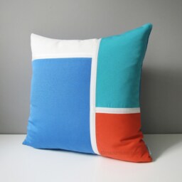 Two Colorful Sunbrella?? Outdoor Pillow Covers in Modern Color Block, Melon, Aruba & Capri Blue Cushions For Pool/Patio Mazizmuse - thumbnail 4