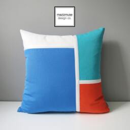 Two Colorful Sunbrella?? Outdoor Pillow Covers in Modern Color Block, Melon, Aruba & Capri Blue Cushions For Pool/Patio Mazizmuse - thumbnail 2