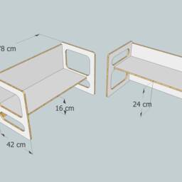 Tim Play Table in White Lacquer, For The Modern Children's Room, Toddler, Can Also Be Used As A Bench. Two Seat Heights - thumbnail 4