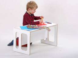 Tim Play Table in White Lacquer, For The Modern Children's Room, Toddler, Can Also Be Used As A Bench. Two Seat Heights - thumbnail 1