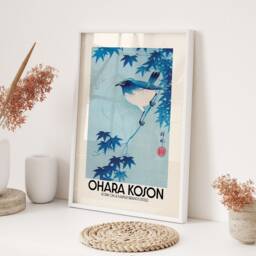 Japanese Bird Wall Art Print Blue Robin Maple Branch Vintage Nature Poster Framed Unframed A3 A4 Home Decor Gift - thumbnail 3