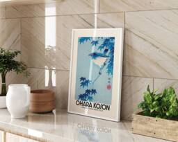 Japanese Bird Wall Art Print Blue Robin Maple Branch Vintage Nature Poster Framed Unframed A3 A4 Home Decor Gift - thumbnail 1