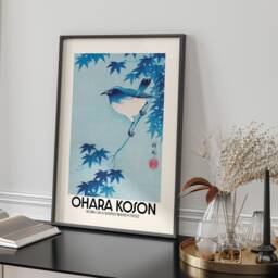 Japanese Bird Wall Art Print Blue Robin Maple Branch Vintage Nature Poster Framed Unframed A3 A4 Home Decor Gift - thumbnail 2