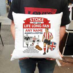 Personalised Retro Stoke City Fc Cushion. With Any Name. Football Fan Cushion - thumbnail 1