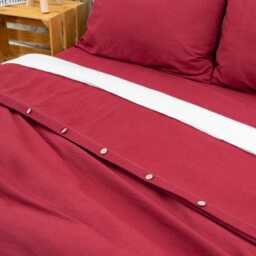 Wine Red Linen Duvet Cover Minimalist Stone Washed Bedding - thumbnail 2