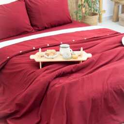 Wine Red Linen Duvet Cover Minimalist Stone Washed Bedding - thumbnail 1