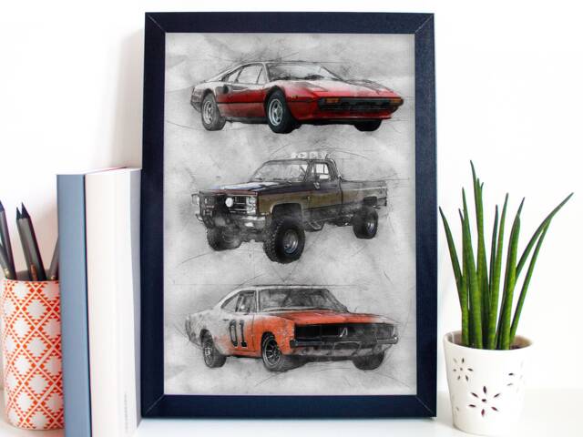 80S Tv Car Portrait Print - Magnum, Fall Guy, Dukes Of Hazzard - image 1
