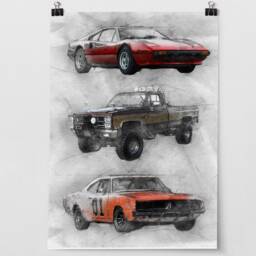80S Tv Car Portrait Print - Magnum, Fall Guy, Dukes Of Hazzard - thumbnail 2