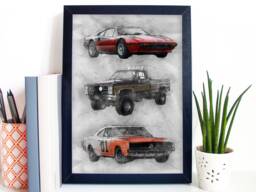 80S Tv Car Portrait Print - Magnum, Fall Guy, Dukes Of Hazzard - thumbnail 1