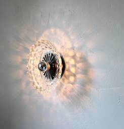 Wall Sconce Lamp, Flush Mount Or Ceiling Lighting Fixture, Vintage Oval Clear Glass Bowl Shade, Reading Light Wire in Plug