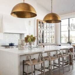 Set Of 2 Brass Dome Pendant Lights, Antique Kitchen Island Lighting - thumbnail 3