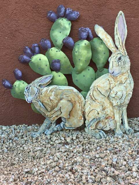 March Hares By Dhseadragon Hares & Prickly Pear Cactus Steel Sculpture - image 1