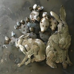 March Hares By Dhseadragon Hares & Prickly Pear Cactus Steel Sculpture - thumbnail 2