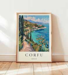 Corfu Greece Travel Poster Ionian Island Beach Art - thumbnail 1