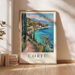 Corfu Greece Travel Poster Ionian Island Beach Art - thumbnail 3