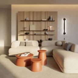 Terracotta Coffee Table Set Japandi Style Painted Mdf