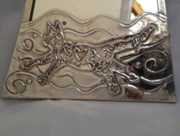 Hand Tooled Pewter Cat Mirror Whimsical Hanging Wall Art