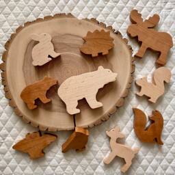 Wooden Woodland Animal Toys Montessori Maple & Cherry Set