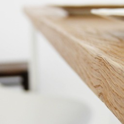 Solid Oak Dining Table, Wood Table Top, White Kitchen Metal Frame in Scandinavian Style Basic Tre - thumbnail 3